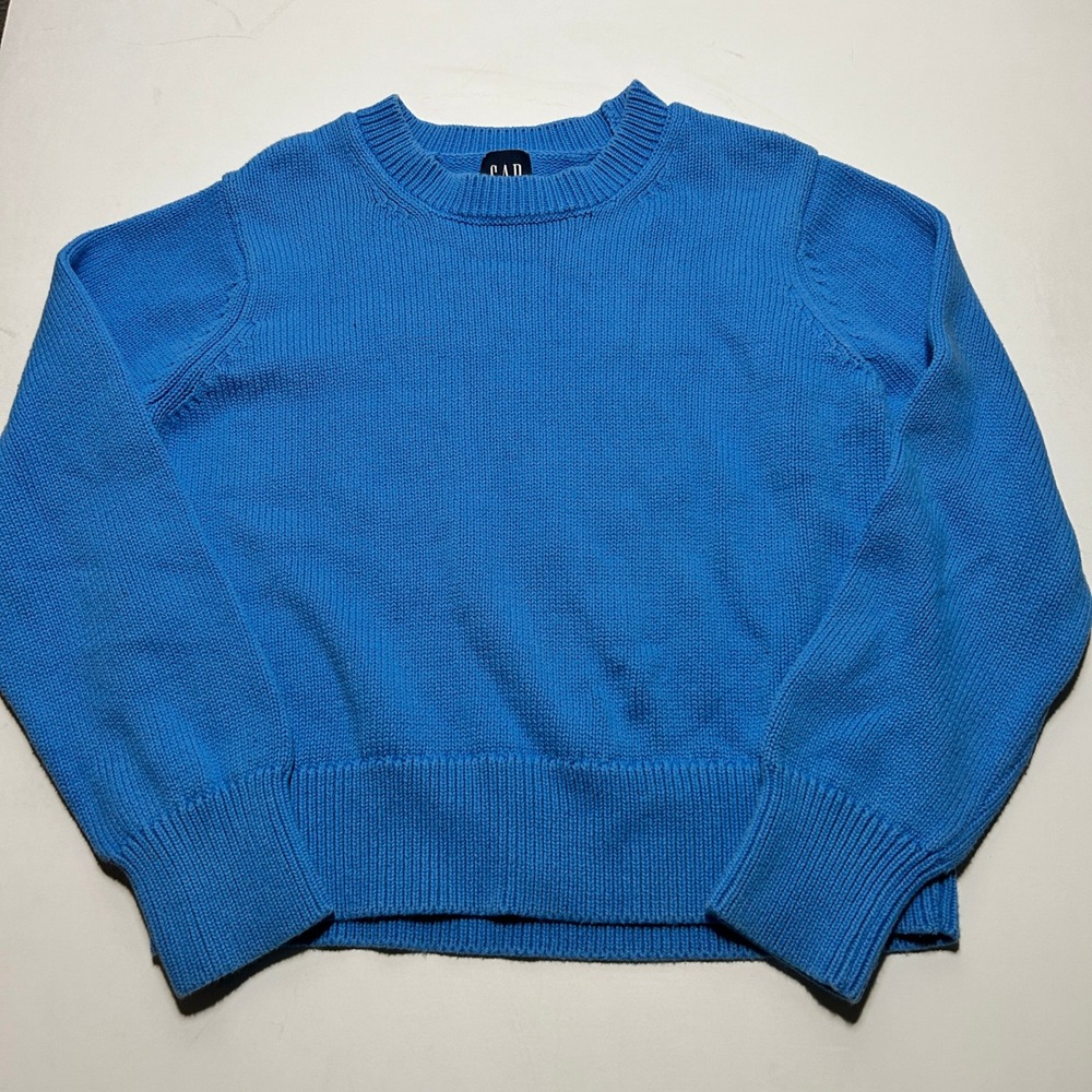 GAP Blue Crewneck Sweater Shaker Stitch Knit Pullover Cerulean Small